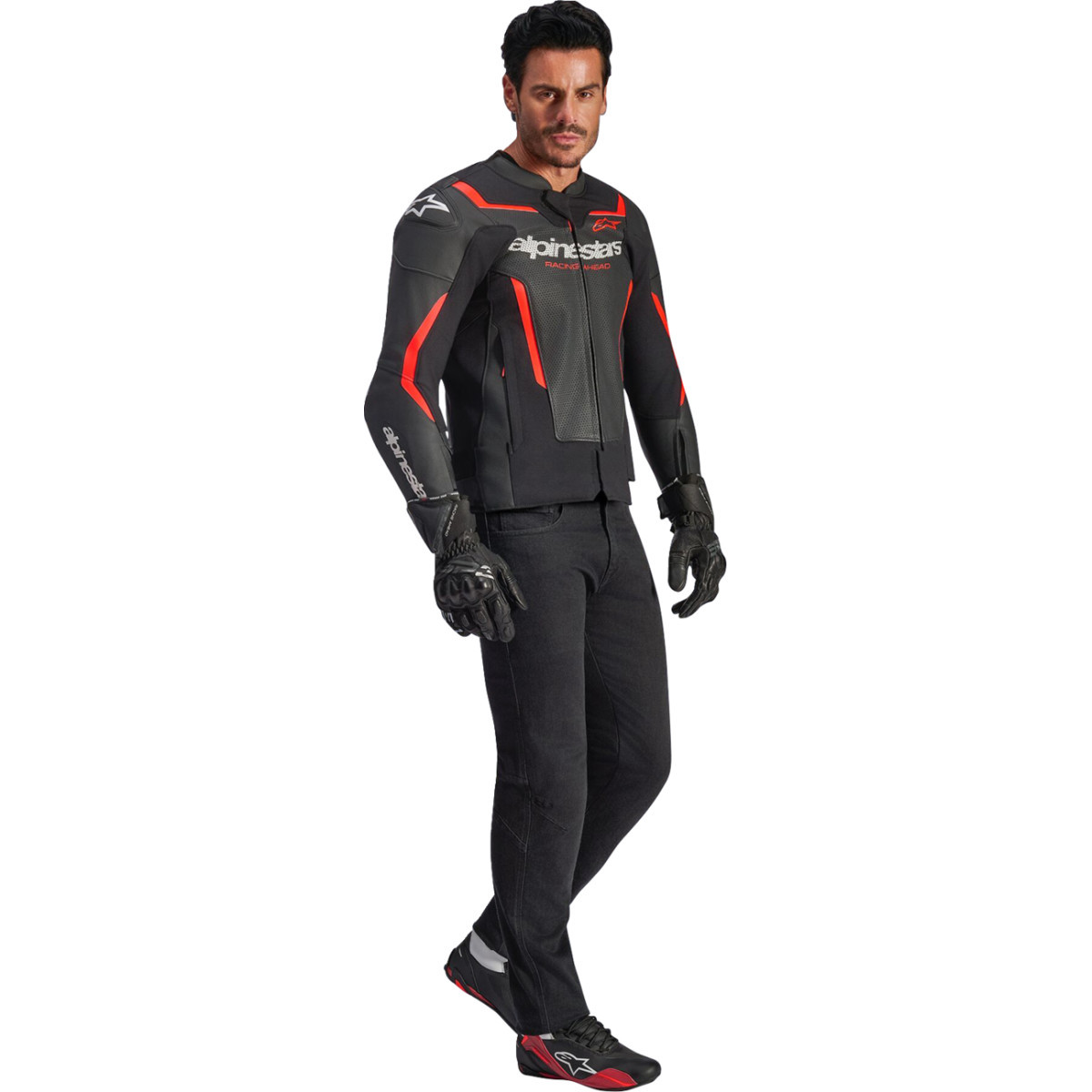 Alpinestars #3100326-1030-50 - GP Force v2 Airflow Leather Jacket - Black/Red Fluo - US 40 / EU 50