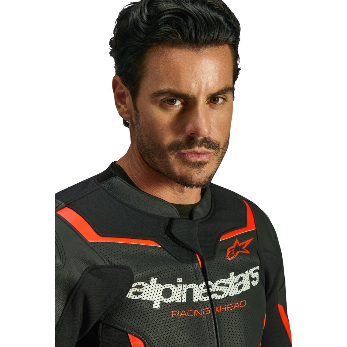 Alpinestars #3100326-1030-52 - GP Force v2 Airflow Leather Jacket - Black/Red Fluo - US 42 / EU 52