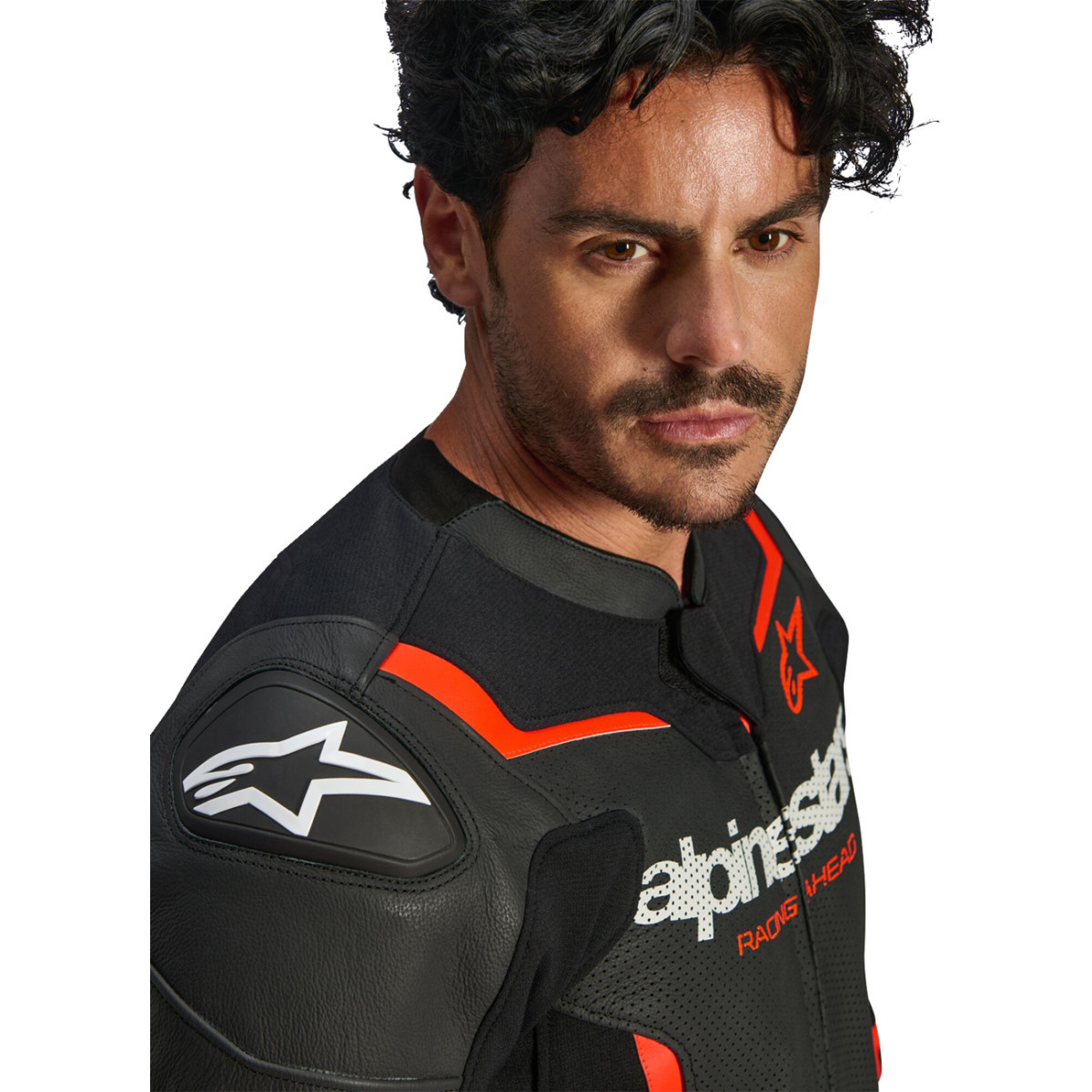 Alpinestars #3100326-1030-58 - GP Force v2 Airflow Leather Jacket - Black/Red Fluo - US 48 / EU 58