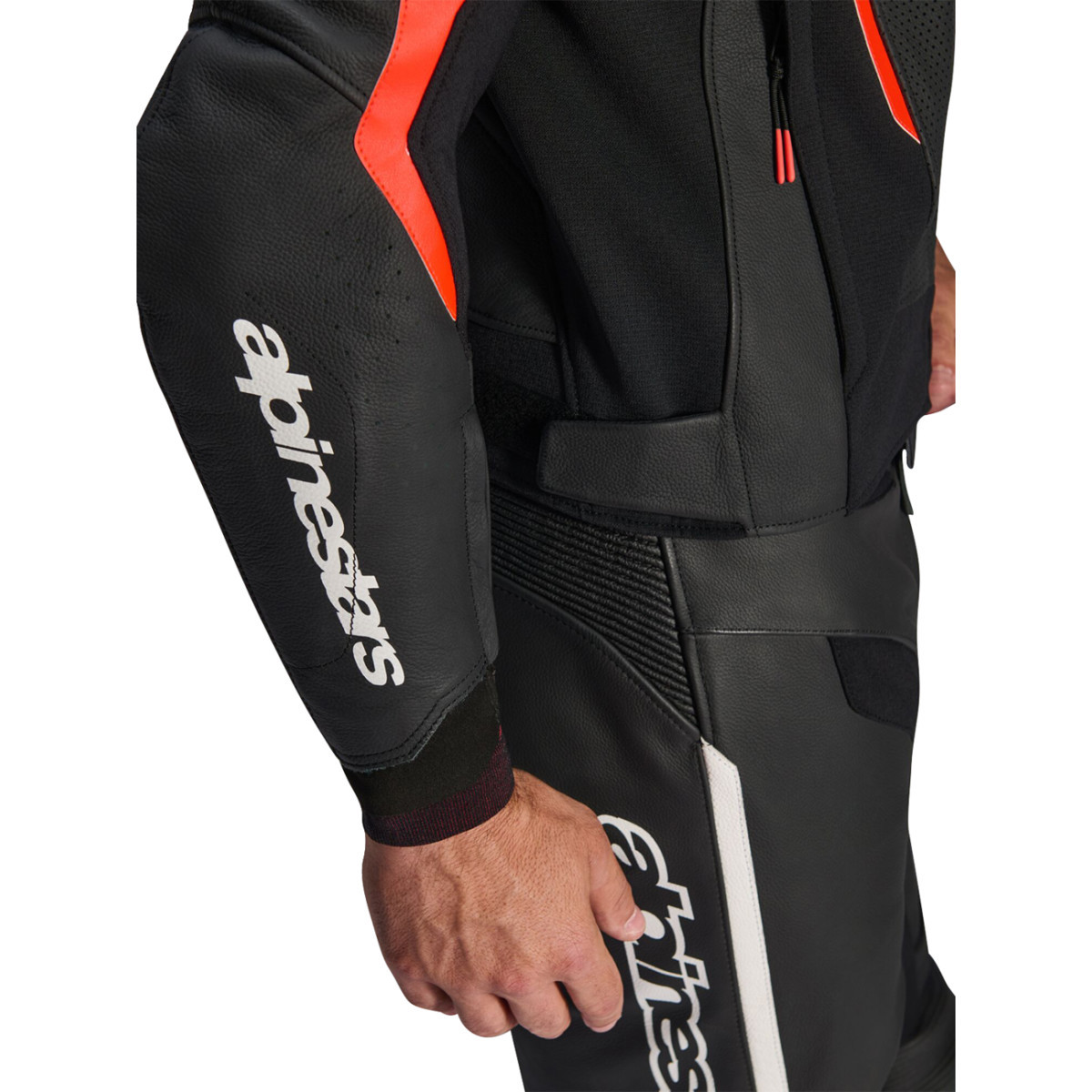 Alpinestars #3100326-1030-58 - GP Force v2 Airflow Leather Jacket - Black/Red Fluo - US 48 / EU 58