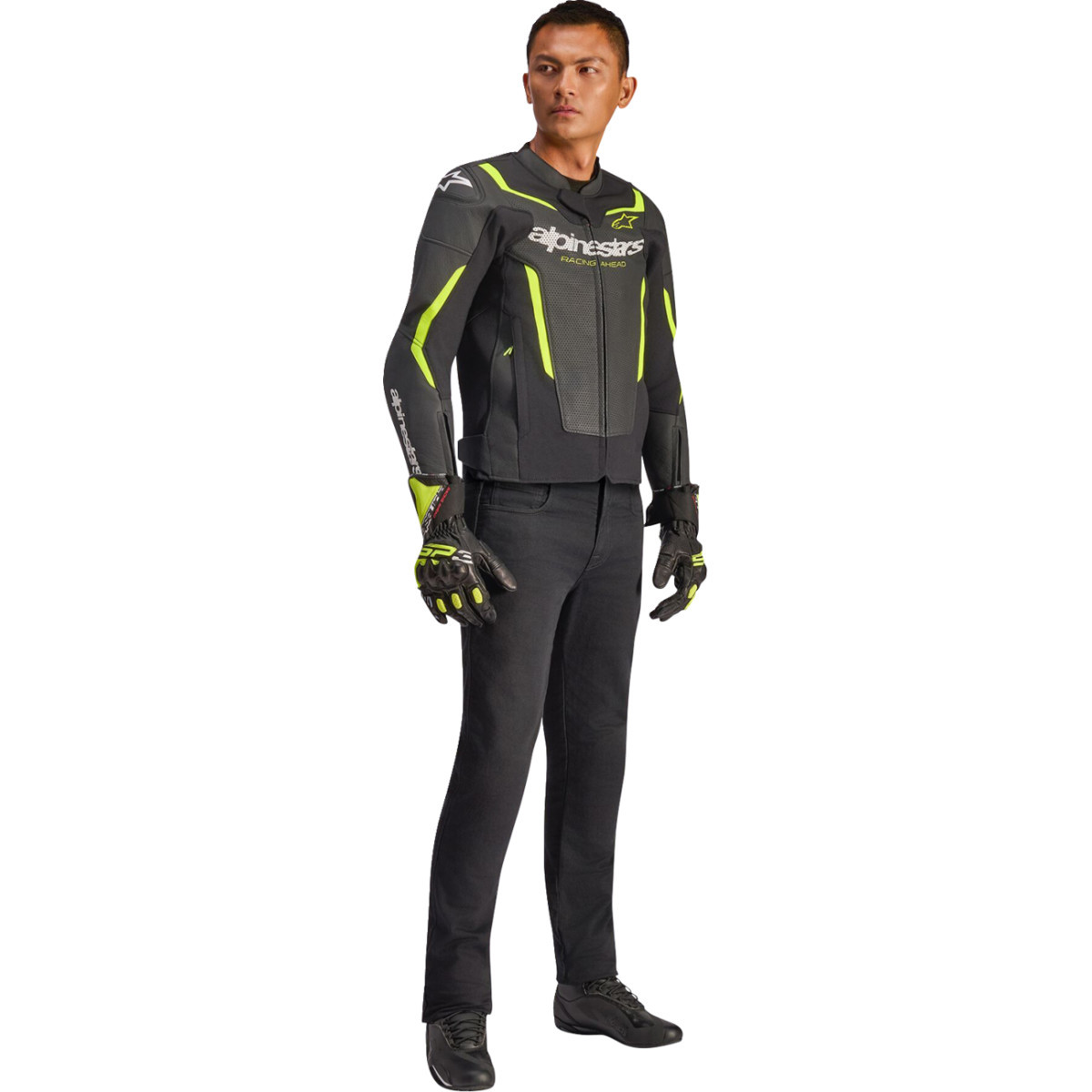 Alpinestars #3100326-155-48 - GP Force v2 Airflow Leather Jacket - Black/Yellow Fluo - US 38 / EU 48