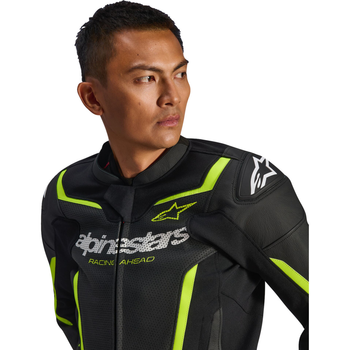 Alpinestars #3100326-155-48 - GP Force v2 Airflow Leather Jacket - Black/Yellow Fluo - US 38 / EU 48