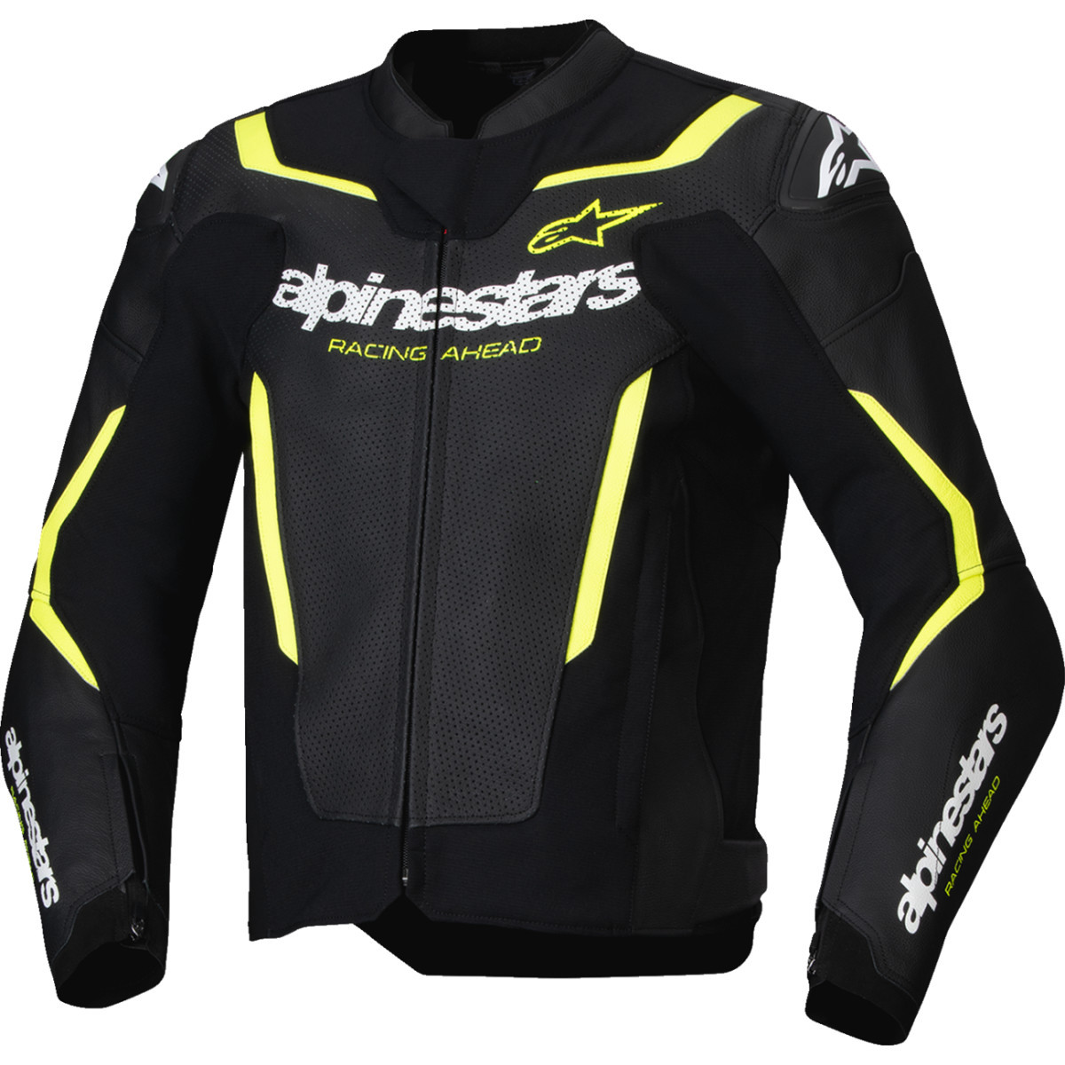 Alpinestars #3100326-155-58 - GP Force v2 Airflow Leather Jacket - Black/Yellow Fluo - US 48 / EU 58