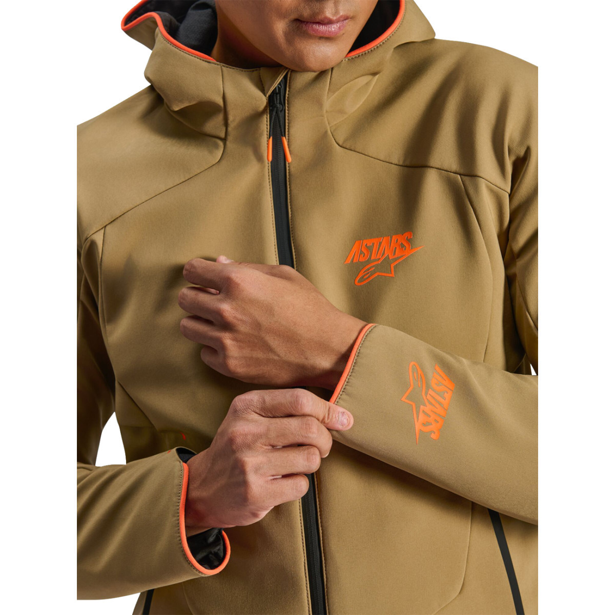 Alpinestars #3200226-8038-L - Aeroshell Waterproof Jacket - Dark Khaki/Black/Orange Fluo - Large
