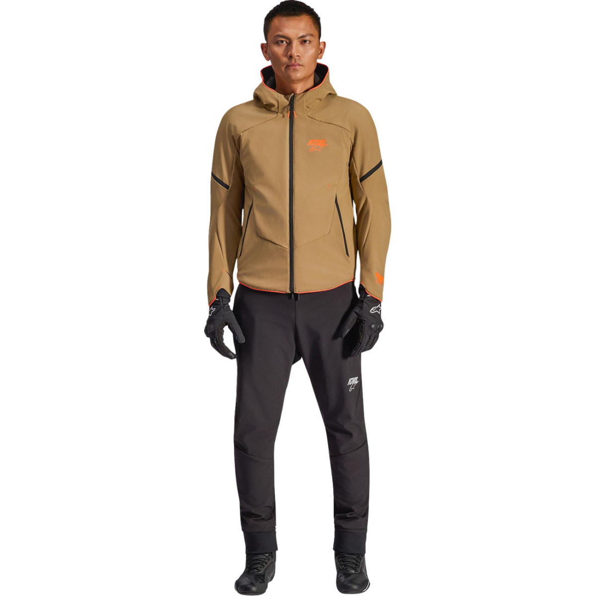 Alpinestars #3200226-8038-L - Aeroshell Waterproof Jacket - Dark Khaki/Black/Orange Fluo - Large