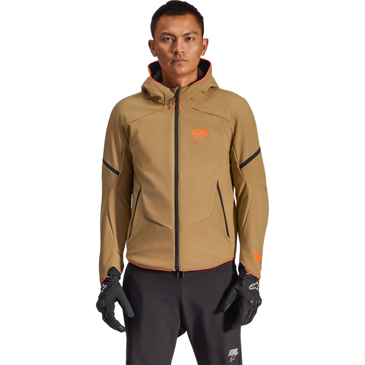 Alpinestars #3200226-8038-4X - Aeroshell Waterproof Jacket - Dark Khaki/Black/Orange Fluo - 4XL
