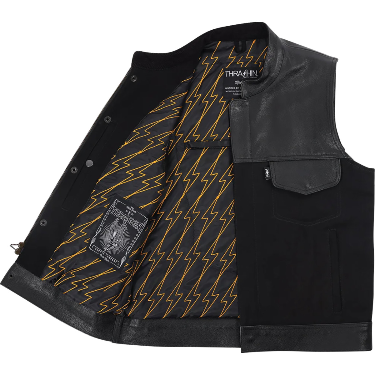 Thrashin Supply CO. #TMJ-13-08 - Kanan Leather/Denim Riding Vest - Black - Small