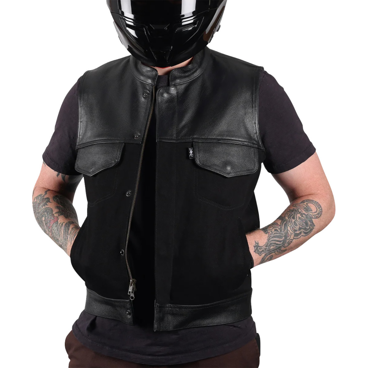 Thrashin Supply CO. #TMJ-13-08 - Kanan Leather/Denim Riding Vest - Black - Small