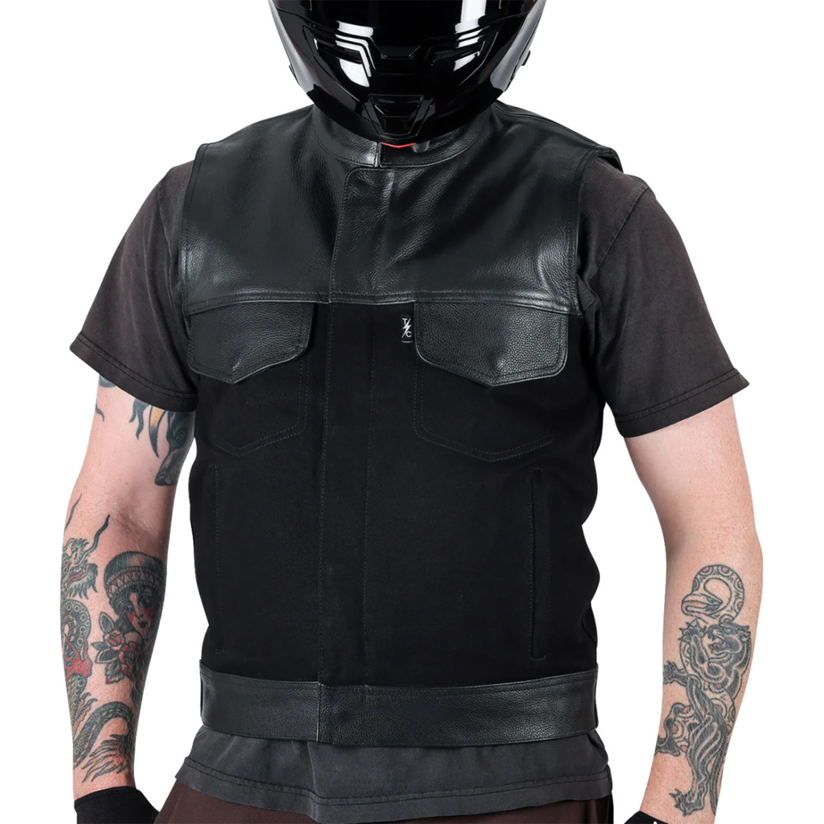 Thrashin Supply CO. #TMJ-13-12 - Kanan Leather/Denim Riding Vest - Black - 2XL