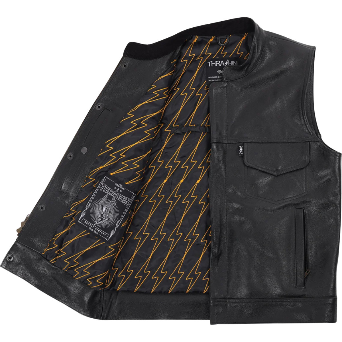 Thrashin Supply CO. #TMJ-14-09 - Mulholland Leather Riding Vest - Black - Medium