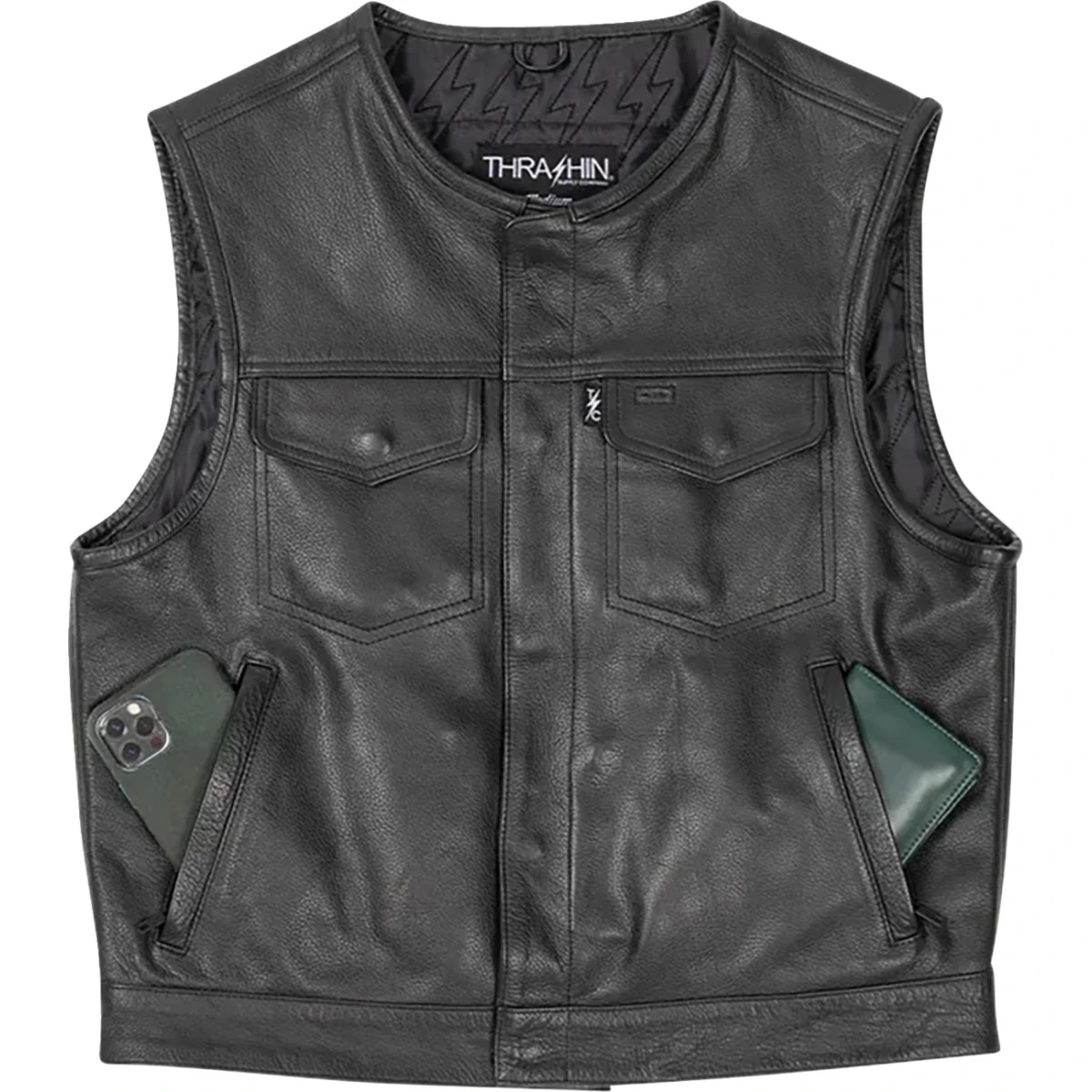 Thrashin Supply CO. #TMJ-17-08 - Encinal Leather Shorty Riding Vest - Black - Small
