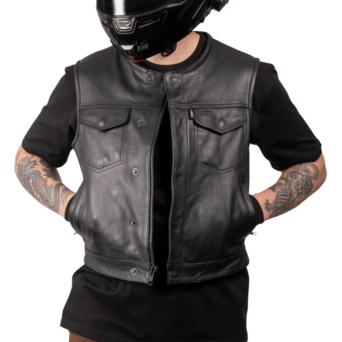 Thrashin Supply CO. #TMJ-17-08 - Encinal Leather Shorty Riding Vest - Black - Small