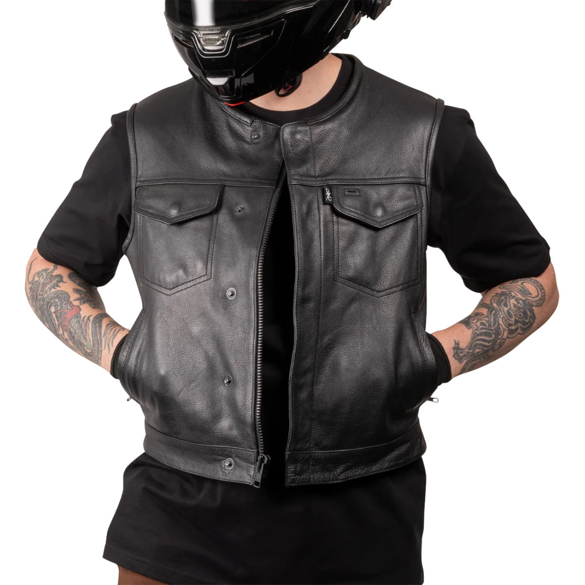 Thrashin Supply CO. #TMJ-17-09 - Encinal Leather Shorty Riding Vest - Black - Medium