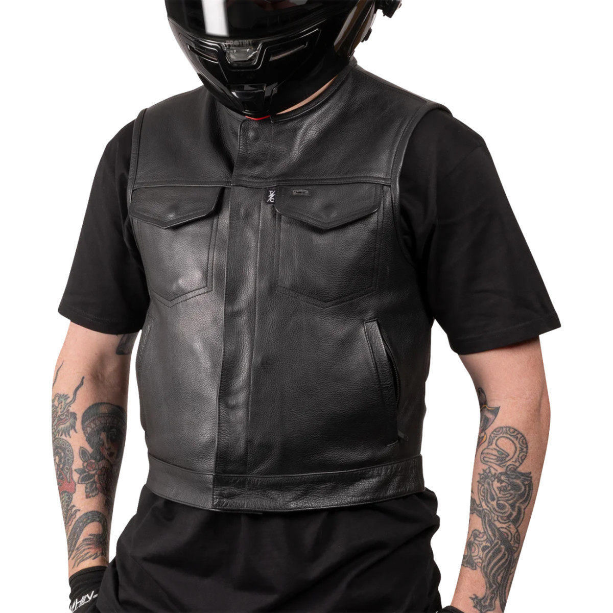 Thrashin Supply CO. #TMJ-17-12 - Encinal Leather Shorty Riding Vest - Black - 2XL