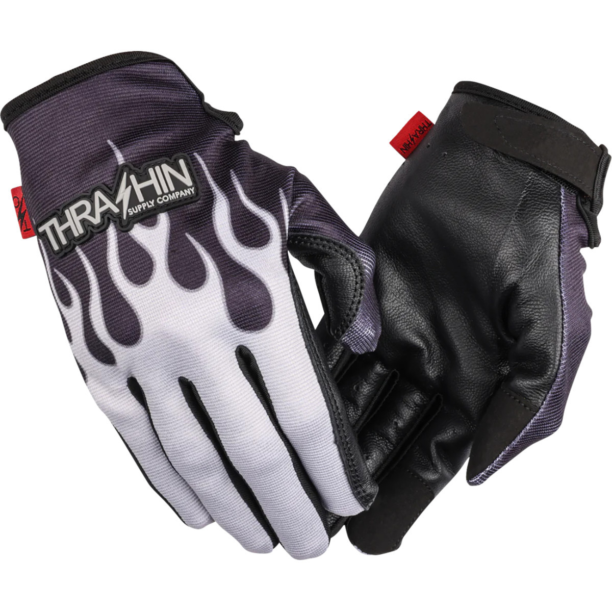 Thrashin Supply CO. #SV1-22-08 - Stealth Leather Palm Flame Gloves - Gray - Small