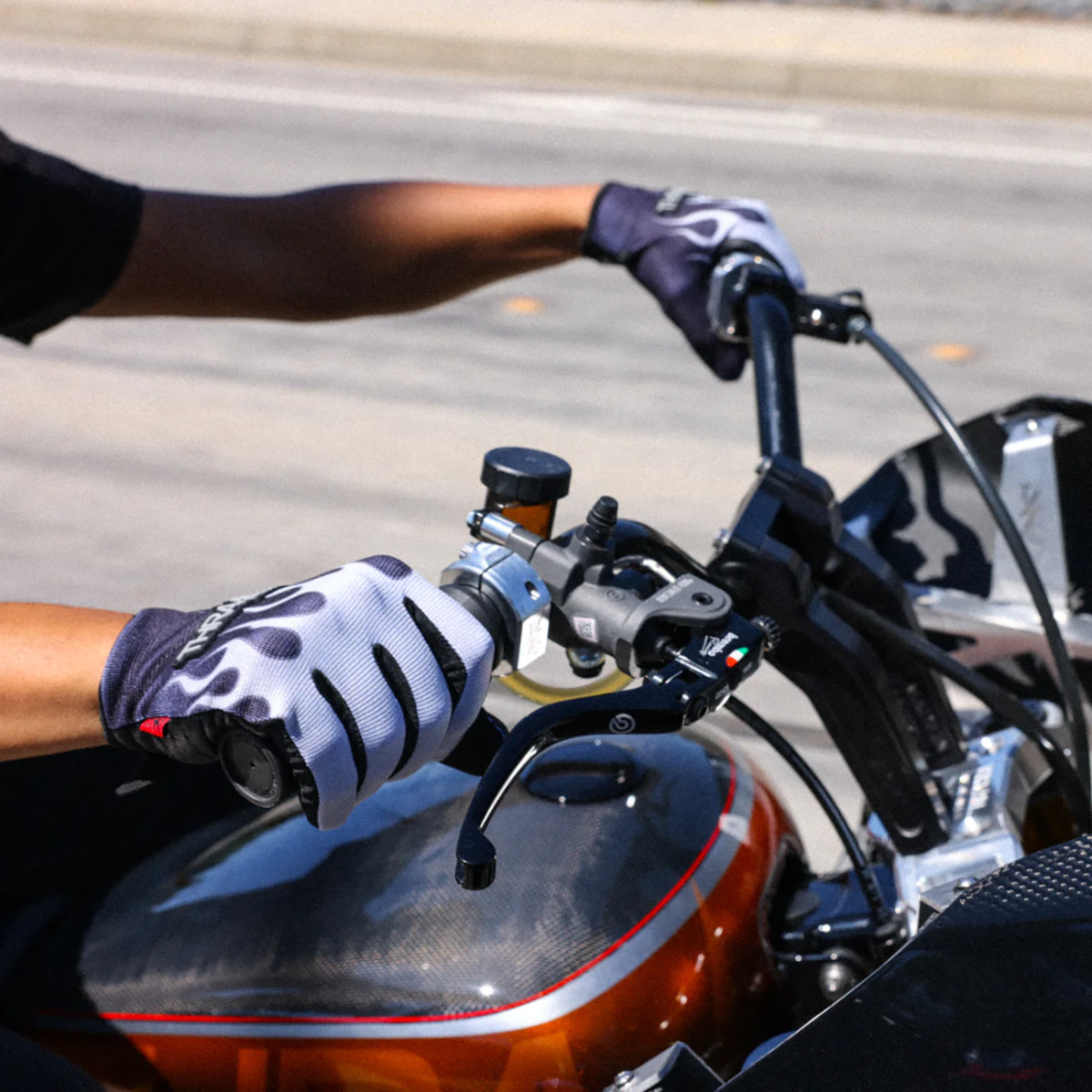 Thrashin Supply CO. #SV1-22-11 - Stealth Leather Palm Flame Gloves - Gray - XL