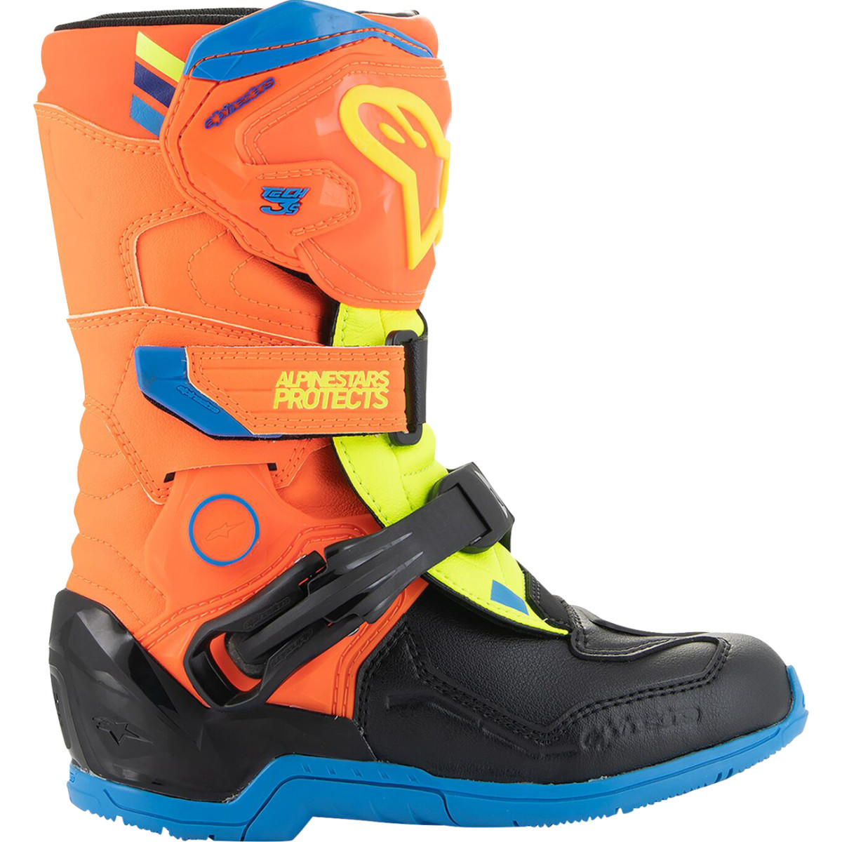 Alpinestars #2014524-4755-1 - Kids Tech 3S Boots - Fluorescent Orange/Fluorescent Yellow/Blue - US 1 / EU 33