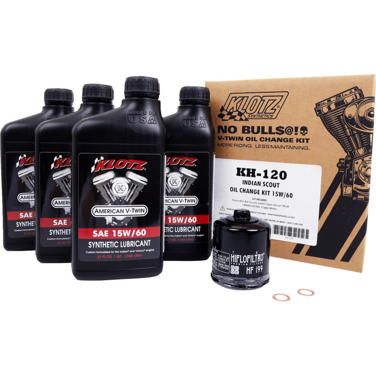 Klotz OIL #KH-120 - Oil Change Kit - Indian Scout - 15W-60