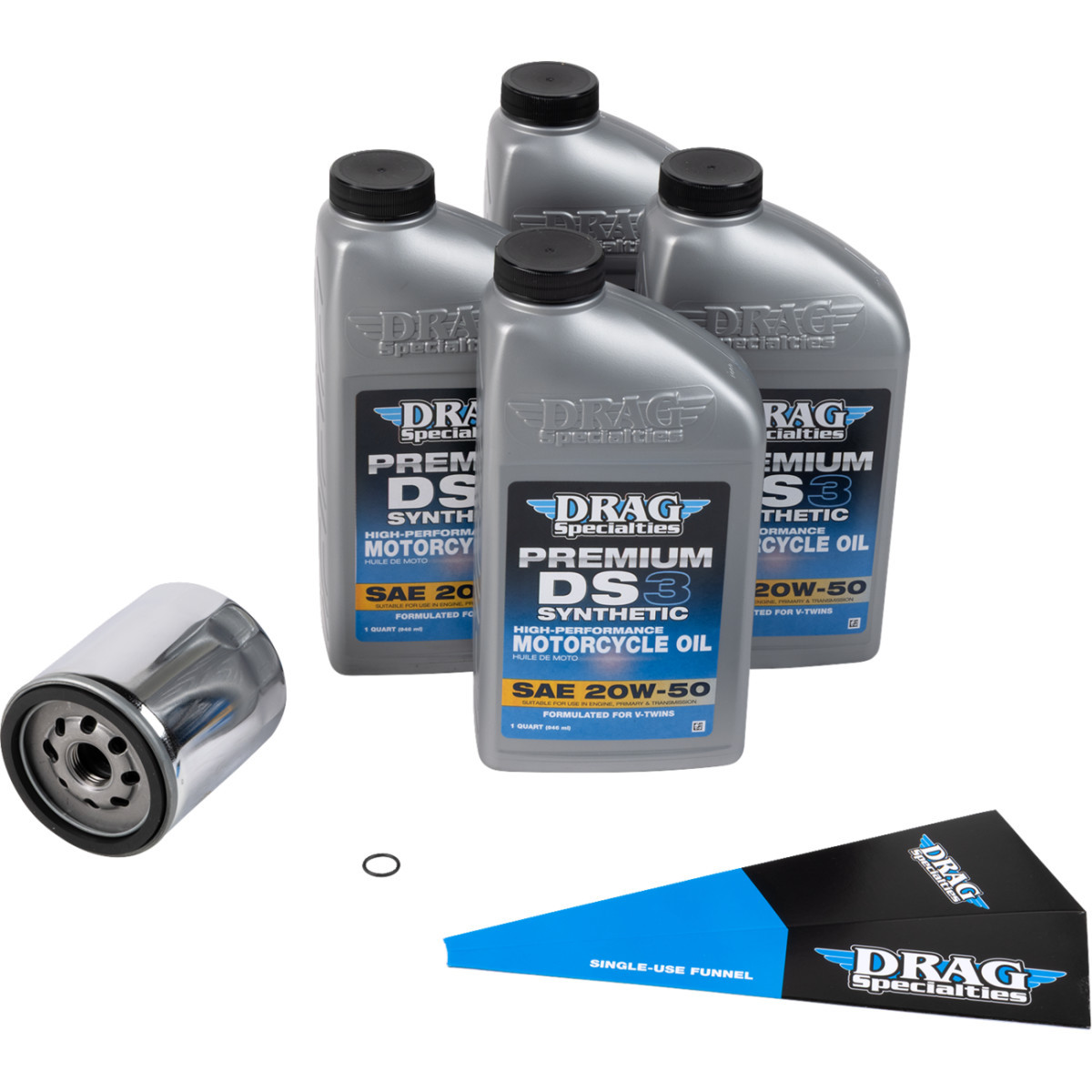Drag Specialties OIL - Full Synthetic Oil Change Kit - 20W50 - Twin Cam - Chrome Filter