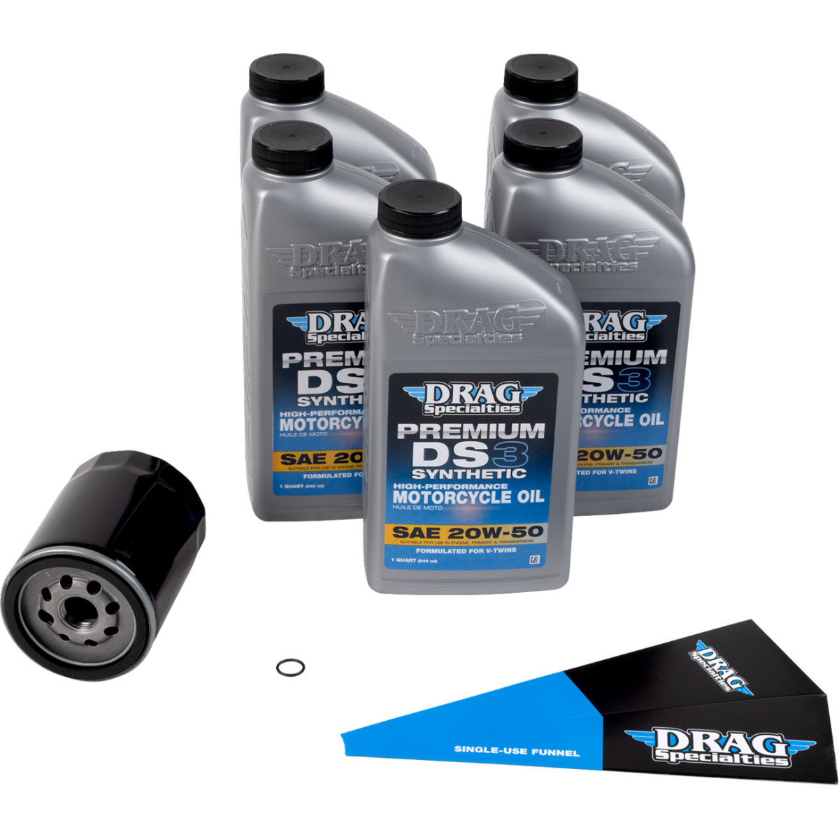Drag Specialties OIL - Full Synthetic Oil Change Kit - 20W50 - M8 - Black Filter