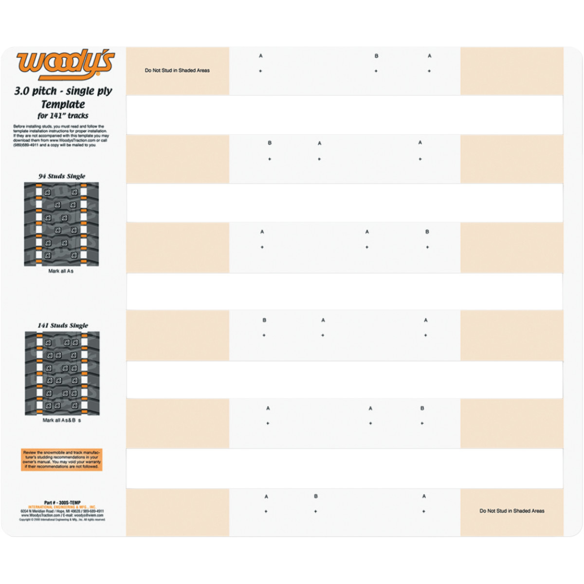 Woody's #300S-TEMP - Studding Template - Track - 141" - 3" Pitch