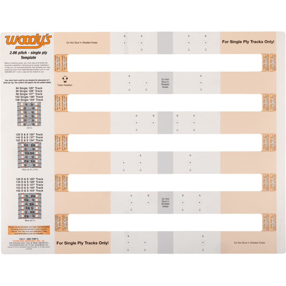 Woody's #286S-TEMP-3 - Studding Template - Track - 120"/129"/137"/146"/154" - 2.86" Pitch