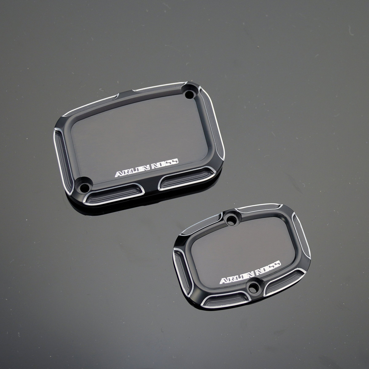 Arlen Ness #91-210 - Beveled Master Cylinder Cover Set, Black - 05-07 FLT