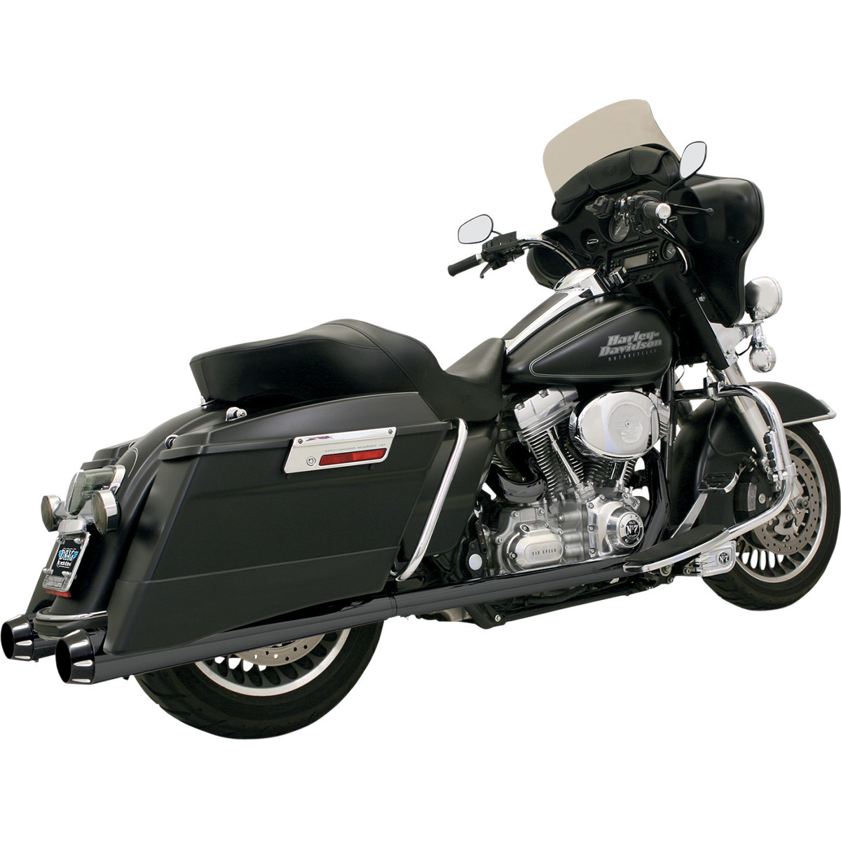 Bassani Xhaust #FLH-517LRB - Megaphone Slip-On Mufflers - Black/Black - Fluted - Performance Baffle