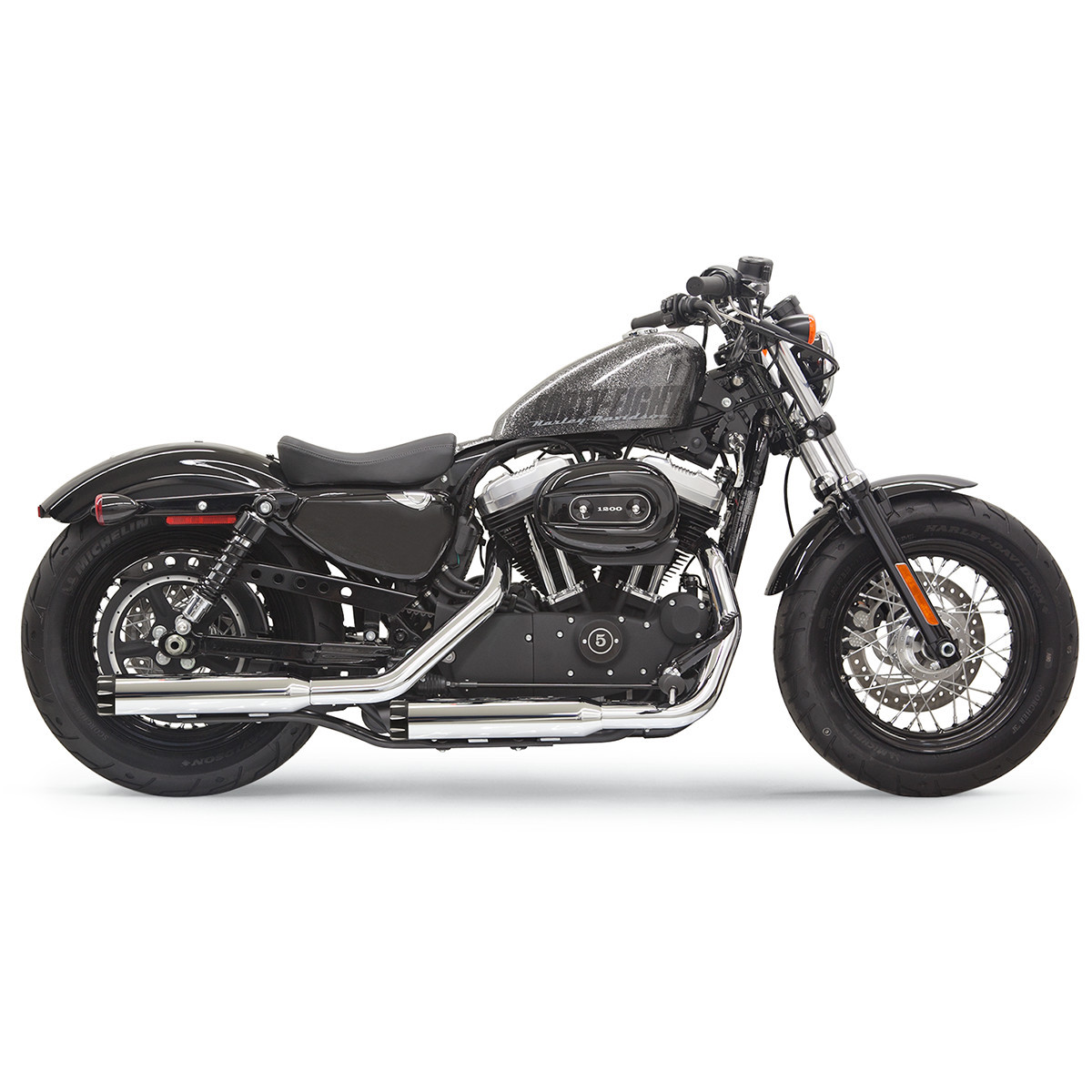 Bassani Xhaust #1X27T - Firepower Series Slip-On Mufflers - Chrome/Black - Fluted - Sportster