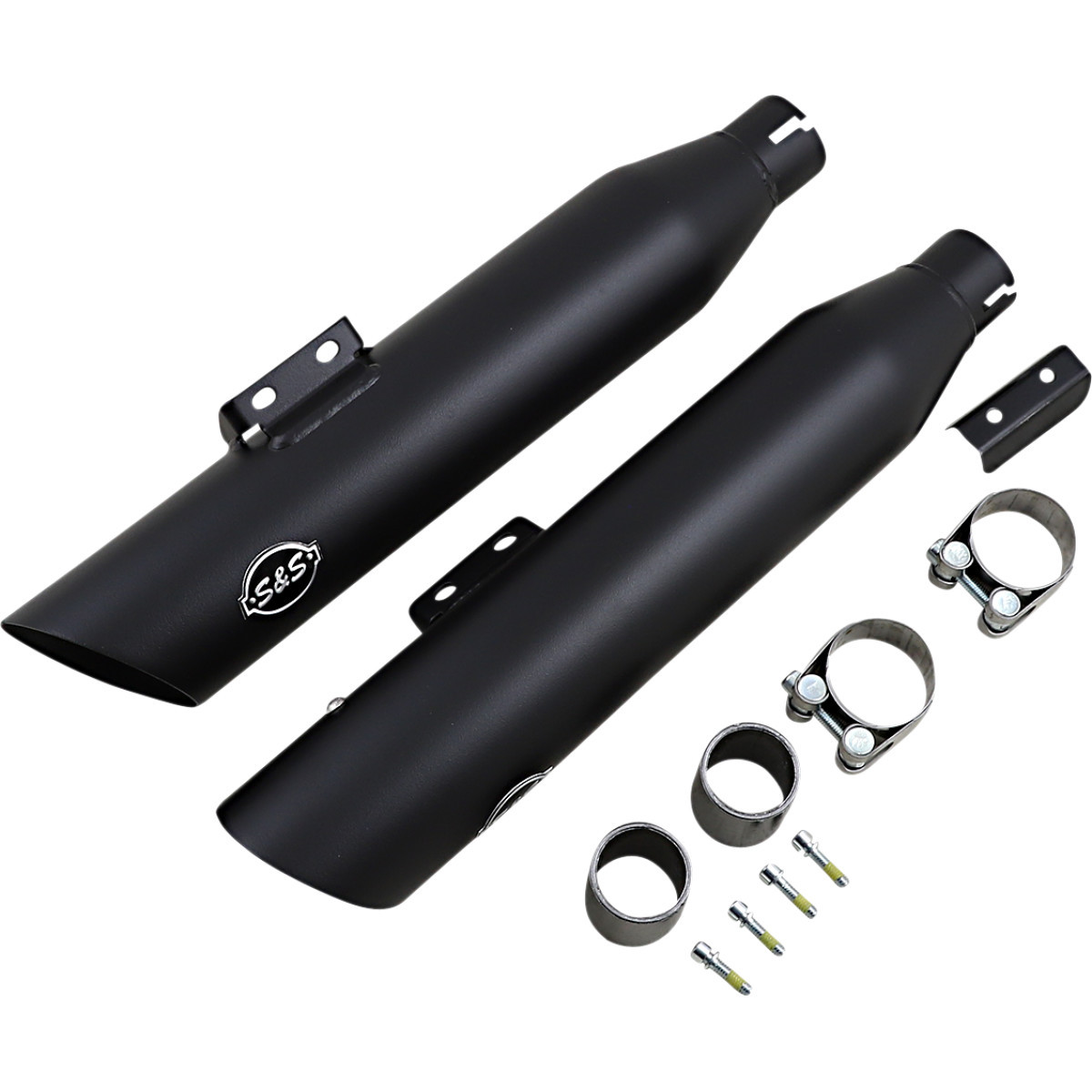 S&S Cycle #550-0752B - Slash-Cut Slip-On Mufflers - 50 State - Guardian Black - FLFB