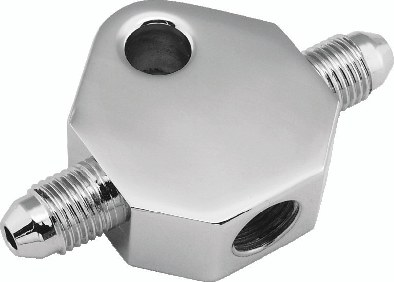 Bikers Choice 498410 Bikers Choice Chrome Brake Tee 1/8 NPT Center Hole Male AN-3 Side Holes