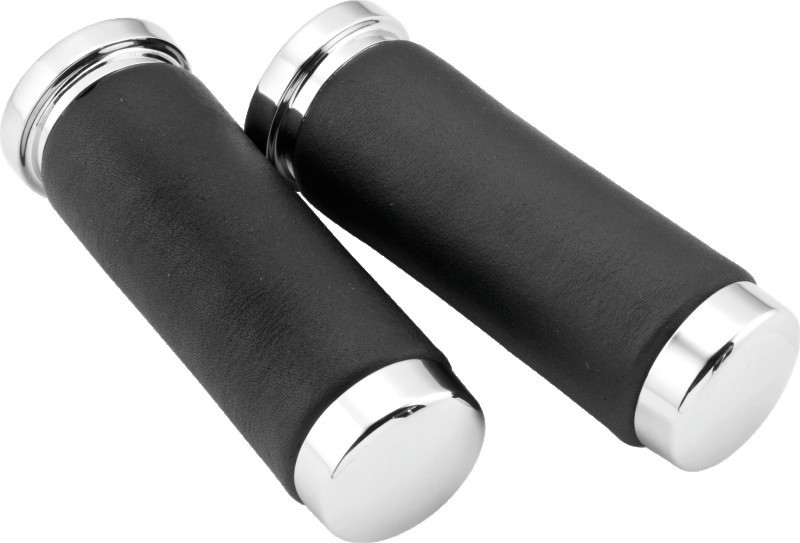 Bikers Choice 482549 Bikers Choice Chrome / Leather 1 Inch Grips Universal Pr