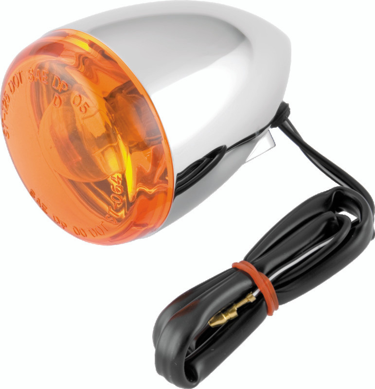 Bikers Choice 489936 Bikers Choice Chrome Bullet Front Turn Signal Amber Lens Single Filament Replaces H-D 68885-00