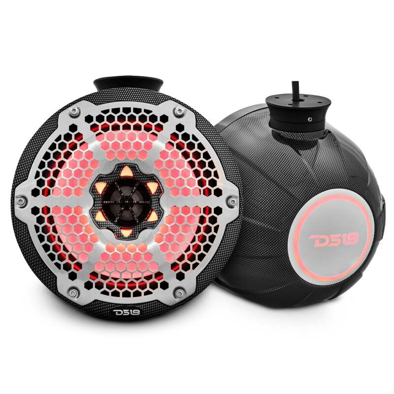 DS18 CF-PS8 DS18 Compact Towers With Flat And Pole Mounts 8in 125 Watts RMS RGB LED Lights Black Carbon Fiber
