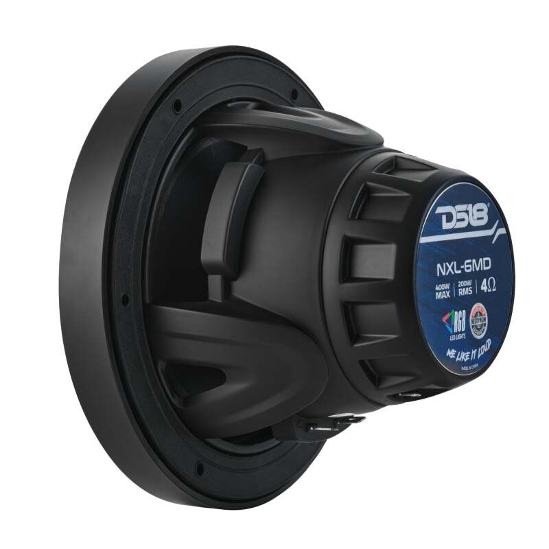DS18 NXL-6MD/BK DS18 Hybrid Marine Speaker w/ Driver And RGB LEDs 6.5in 2-Way 250 Watts RMS 4 ohm Black w/ Covers