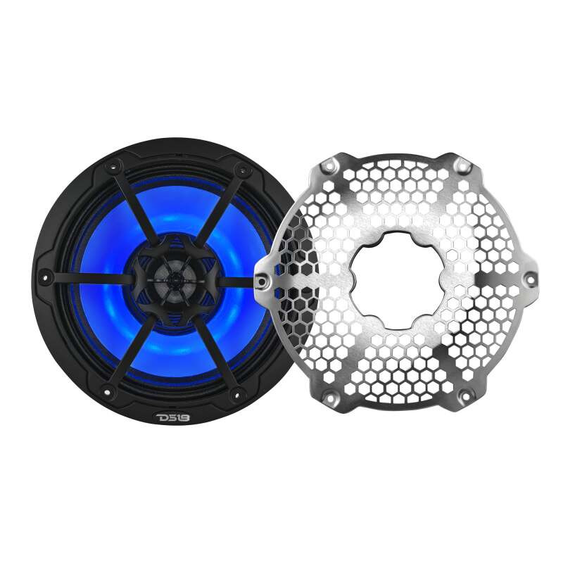 DS18 NXL-8MD/BK DS18 Hybrid Marine Speaker w/ Driver And RGB LEDs 8in 2-Way 350 Watts RMS 4 ohm Black w/ Covers