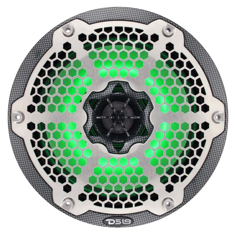 DS18 CF-8MD DS18 Hybrid Marine Speaker w/ Driver And RGB LEDs 8in 2-Way 350 Watts RMS 4 ohm Crbn Fiber w/ Cover