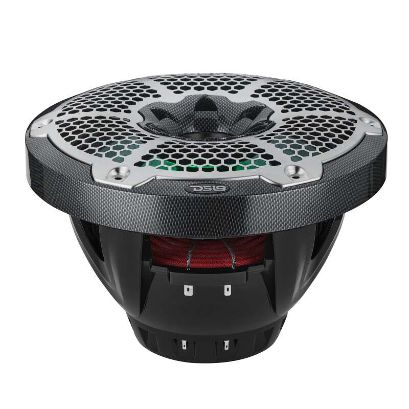 DS18 CF-10MD DS18 Hybrid Marine Speakers w/ Driver And RGB LED 10in 2-Way 450 Watts RMS 4 ohm Crbn Fiber w/ Cover