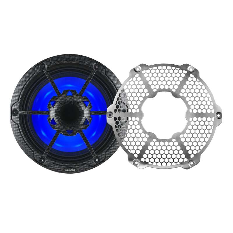 DS18 CF-10MD DS18 Hybrid Marine Speakers w/ Driver And RGB LED 10in 2-Way 450 Watts RMS 4 ohm Crbn Fiber w/ Cover