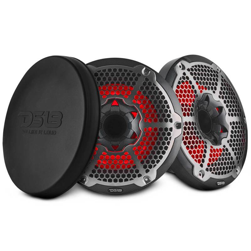 DS18 CF-10MD DS18 Hybrid Marine Speakers w/ Driver And RGB LED 10in 2-Way 450 Watts RMS 4 ohm Crbn Fiber w/ Cover