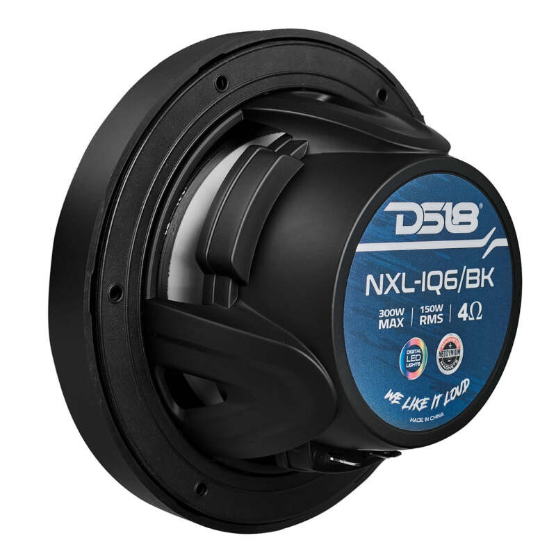 DS18 NXL-IQ6/BK DS18 Marine 6.5in 2-Way 150 Watts RMS 4 ohm Digital LED Lights Bullet Tweeter Covers Included Black