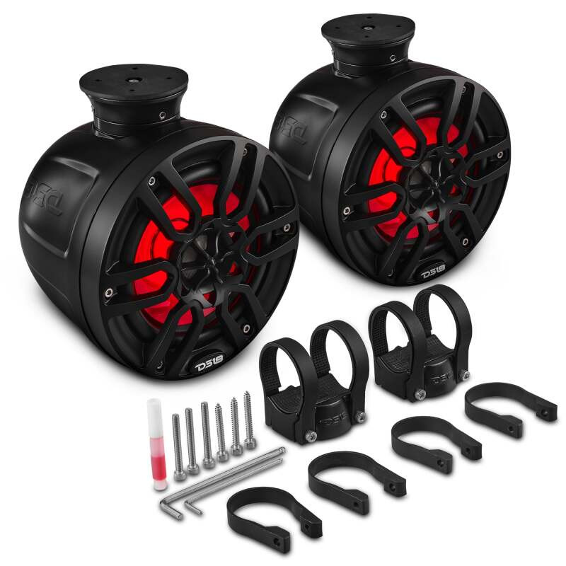DS18 NXL-PS6BK DS18 Marine And Psports Compact Towers Flat And Pole Mount 6.5in 100 Watts RMS RGB LED Lights Black
