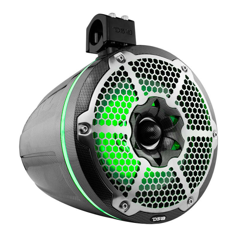 DS18 CF-X10TPNEO DS18 Marine And Psports Towers With 10in 1in Driver 300 Watts RMS RGB LED Lights Black Carbon Fiber