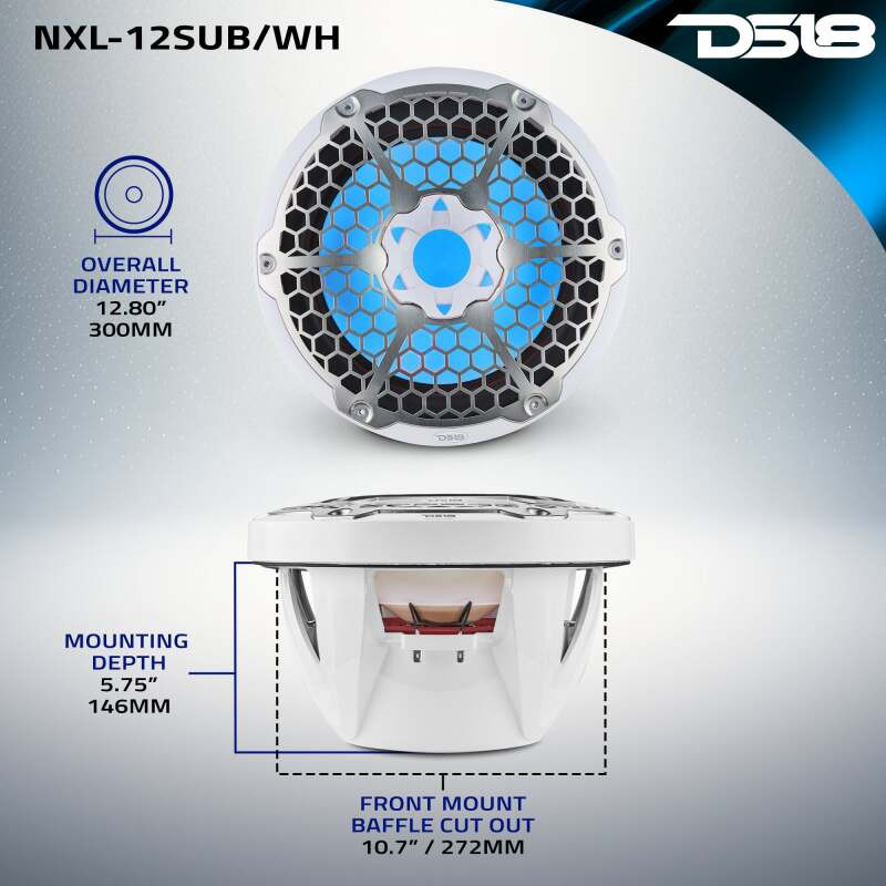 DS18 NXL-12SUB/WH DS18 Marine Subwoofer w/ RGB Lights 12in 350 Watts RMS 4 ohm SVC White