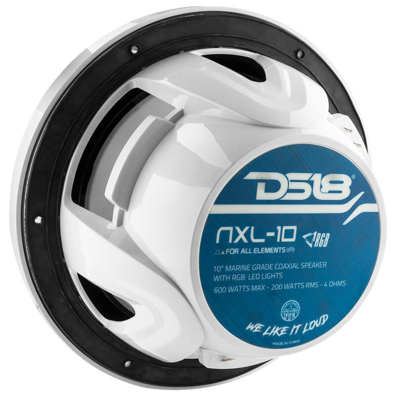 DS18 NXL-10/WH DS18 NXL Series Coaxial Marine Speaker w/ RGB Lights 10in 2-Way 200 Watts RMS 4 ohm White