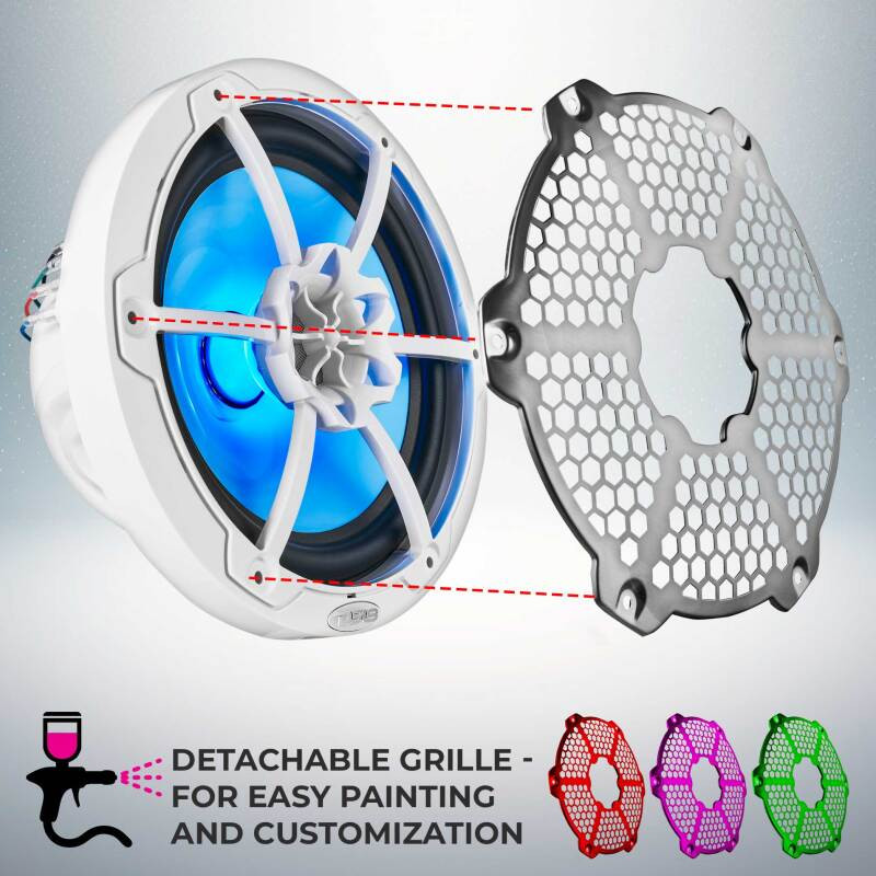 DS18 NXL-8M/WH DS18 NXL-M Series Speaker w/ RGB LED Lights 8in 2-Way 125 Watts RMS 4 ohm White w/ Cover