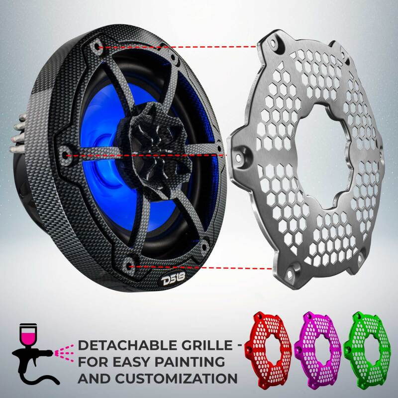 DS18 CF-65M DS18 NXL-M Series Spkr w/ RGB LED Lights 6.5in 2-Way 125 Watts RMS 4 ohm Black Crbn Fiber w/ Cover