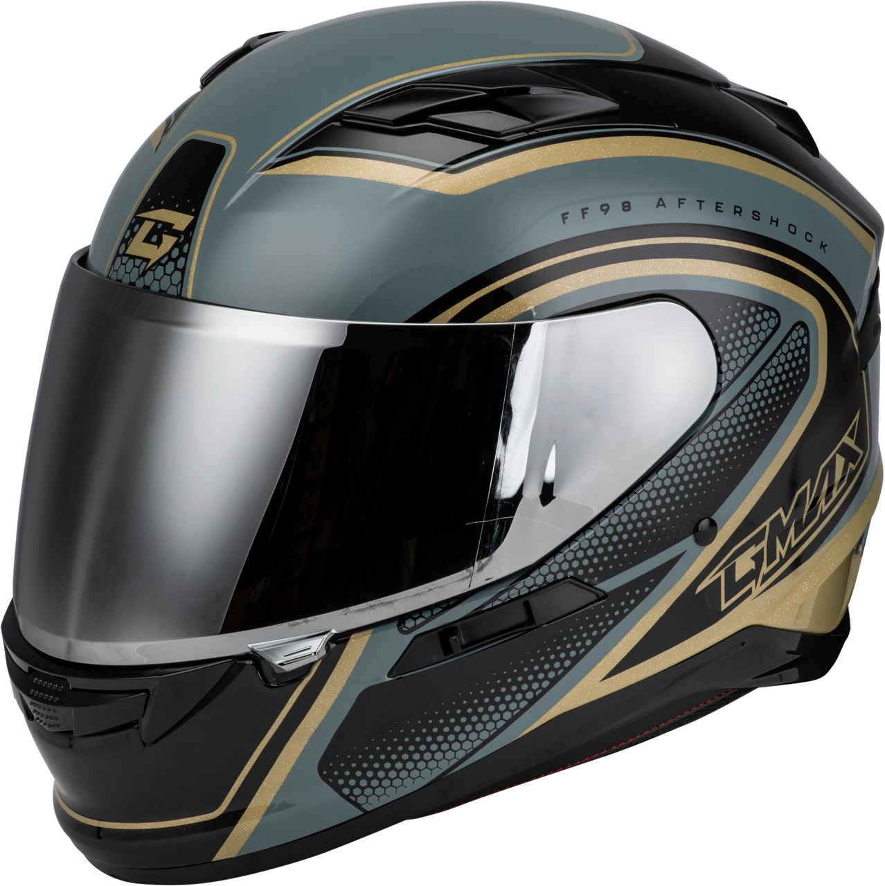 Gmax #F19841023-DOT - Ff-98 Aftershock Helmet Grey/Metallic Gold XS