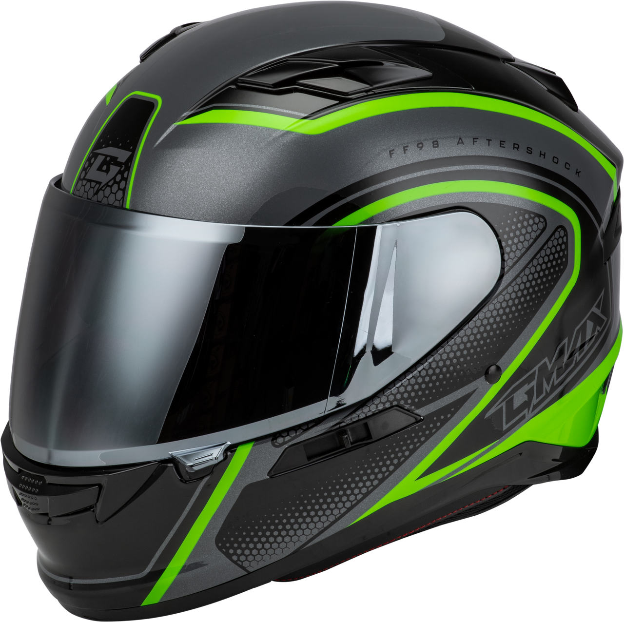 Gmax #F1984769-DOT - Ff-98 Aftershock Helmet Grey/Neon Green 3X
