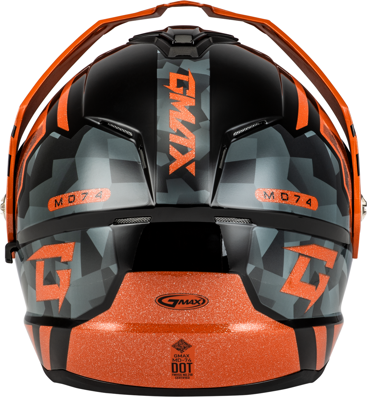 Gmax #M17411258 - Md-74 Striker Modular Helmet W SMK Shield BLK/GRY/OR Mtlc 2X